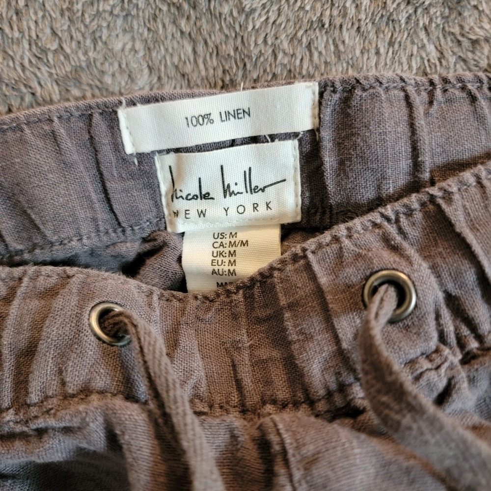 Nicole Miller Women's 100% Linen Cargo Jogger Pants Dark Grey Size Medium - Picture 2 of 3